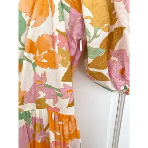 MILLE Manon Floral Cotton Tiered Maxi Dress Puff Sleeve Smocked Tuckernuck - Picture 14 of 15